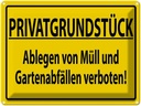 Blechschild 30x40 cm PRIVATGRUNDSTÜCK abl. von Müll verboten Warnschild Hinweisschild Sicherheit Vorsicht