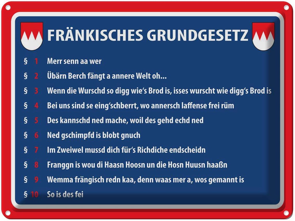 [LA-1789040] Blechschild 30x40 cm Fränkisches Grundgesetz