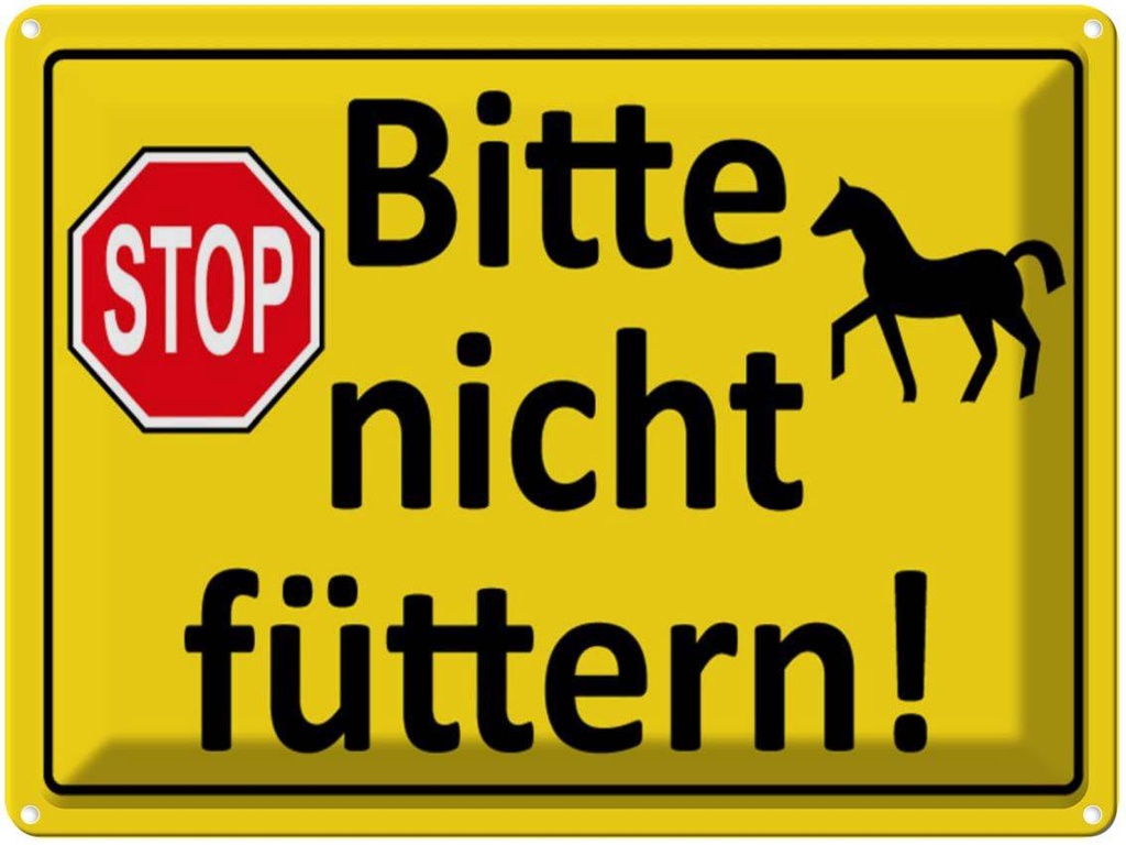 [LA-1789052] Blechschild 30x40 cm Stop Bitte nicht füttern (Pferd) Warnschild Hinweisschild Sicherheit Vorsicht