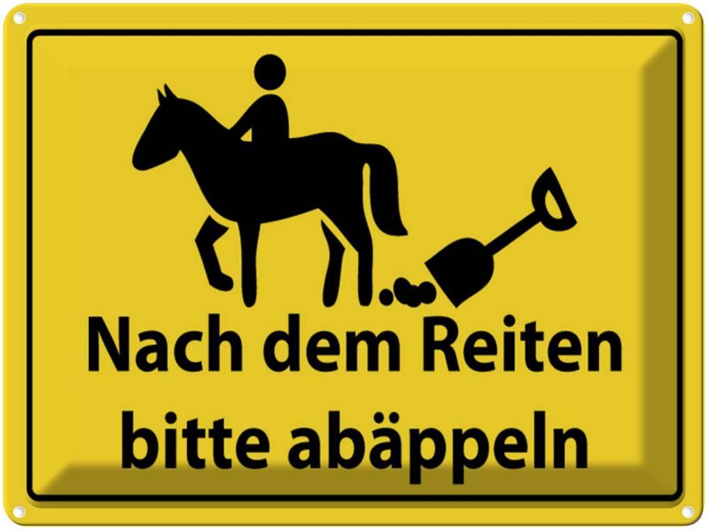 [LA-1789054] Blechschild 30x40 cm Nach Reiten bitte abäppel Warnschild Hinweisschild Sicherheit Vorsicht