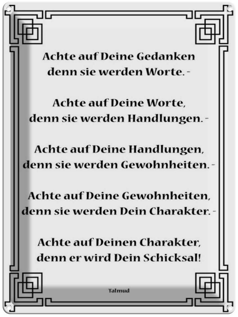[LA-1789061] Blechschild 40x30 cm Achte auf deine Gedanken Spruch Zitat