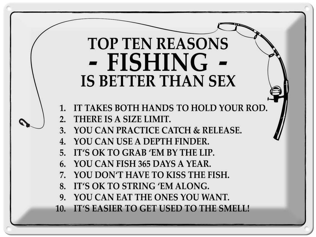Blechschild 30x40 cm Angeln Top 10 reasons Fishing is better