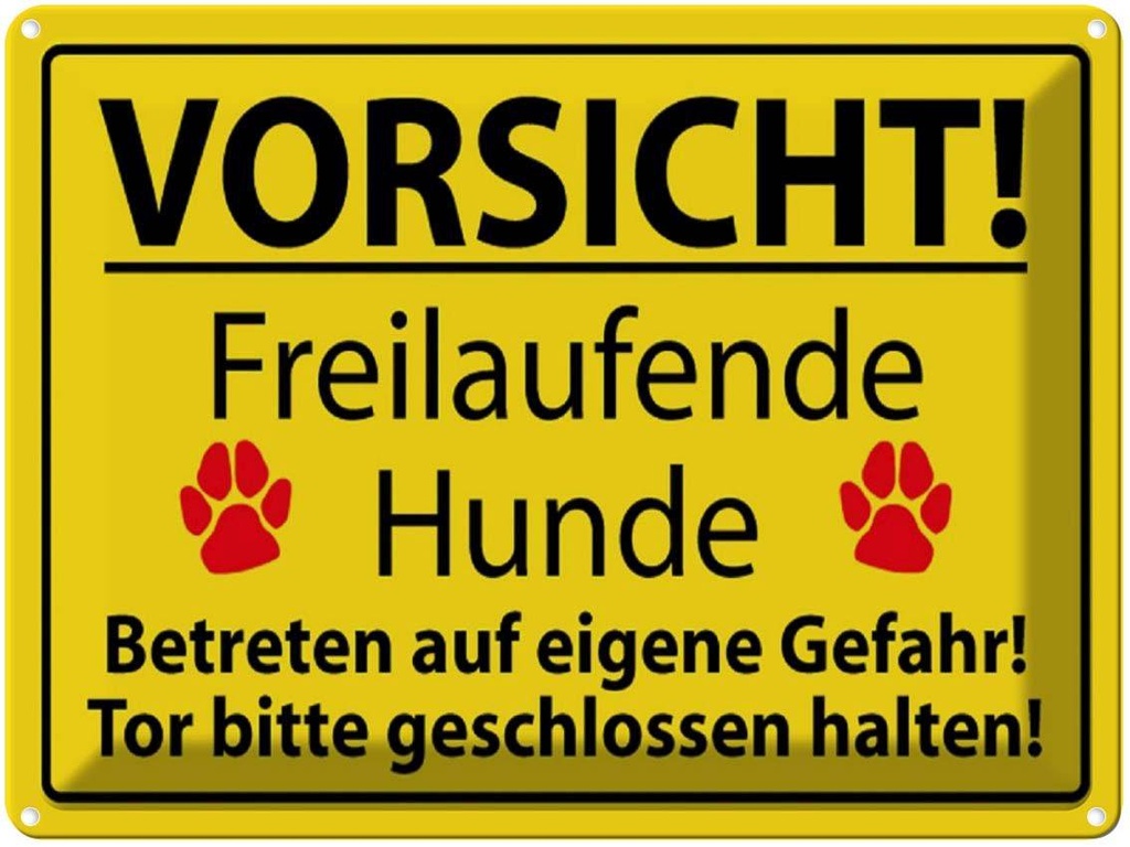 [LA-1789076] Blechschild 30x40 cm Vorsicht Freilaufende Hunde Hund