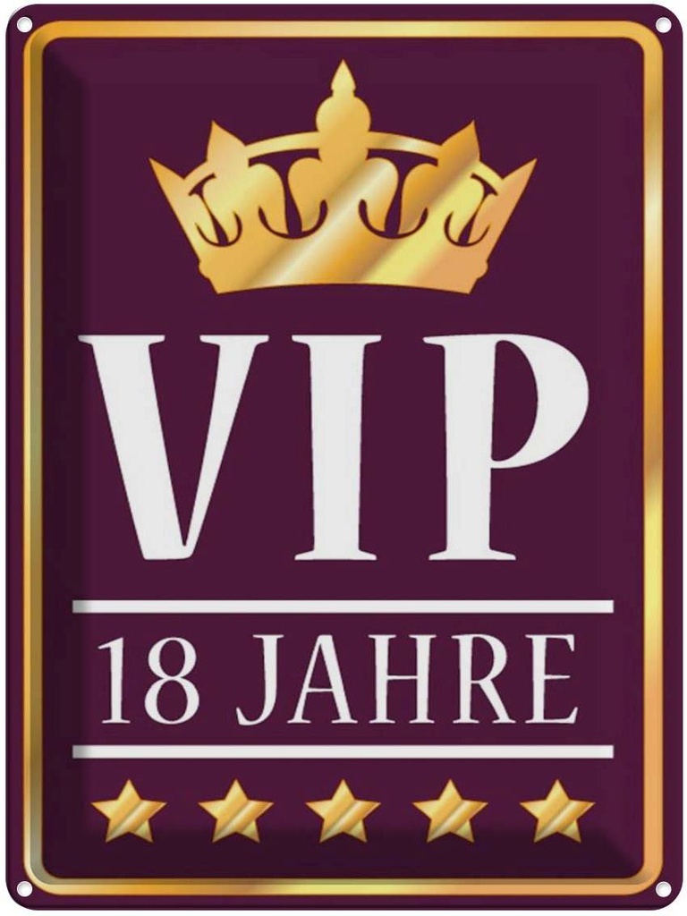 [LA-1789088] Blechschild 40x30 cm VIP 18 Jahre (lila/weiß) Geburtstag Feiern Party