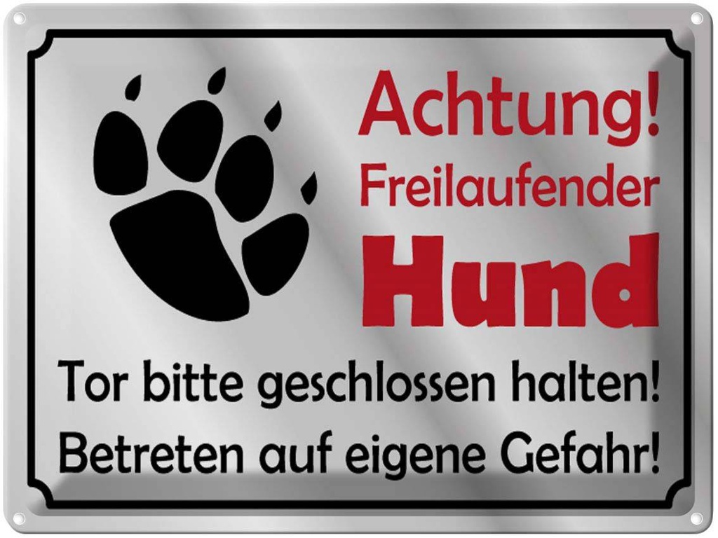 [LA-1789103] Blechschild 30x40 cm Achtung Freilaufender Hund Gefahr Warnschild Hinweisschild Sicherheit Vorsicht