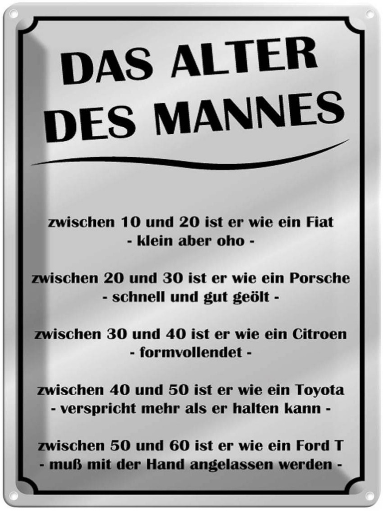 [LA-1789108] Blechschild 40x30 cm das Alter des Mannes Spruch Zitat