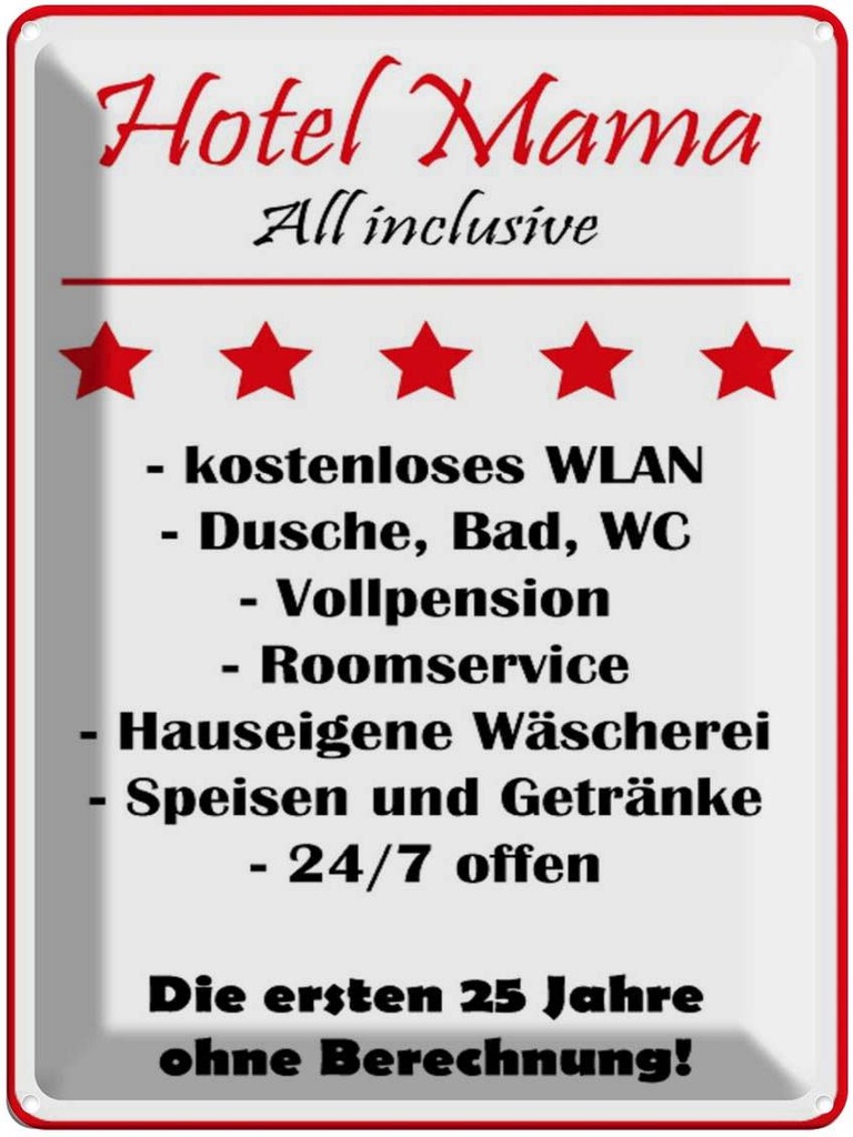 [LA-1789111] Blechschild 40x30 cm Hotel Mama weiß-rotes Spruch Zitat