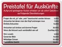 Blechschild 30x40 cm Preistafel für Auskünfte