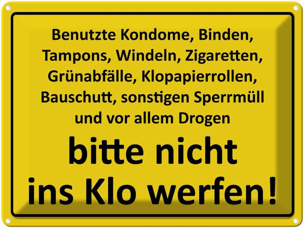[LA-1789118] Blechschild 30x40 cm nicht ins Klo werfen Warnschild Hinweisschild Sicherheit Vorsicht