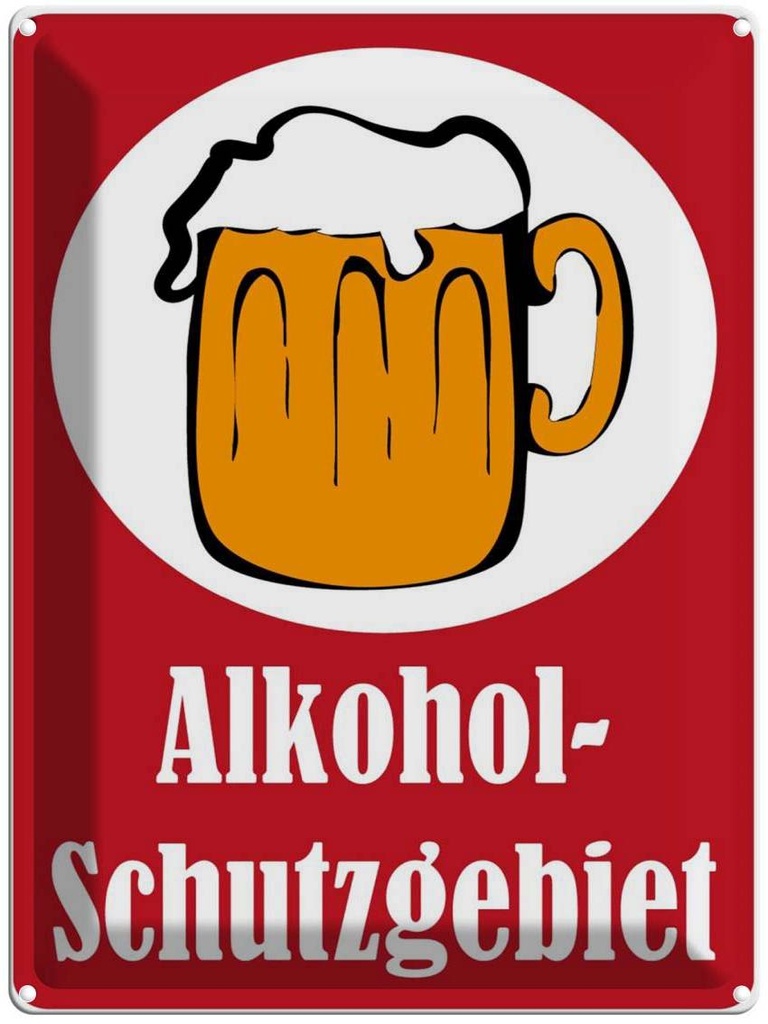 [LA-1789134] Blechschild 40x30 cm Alkohol Schutzgebiet (rot) Bar Club