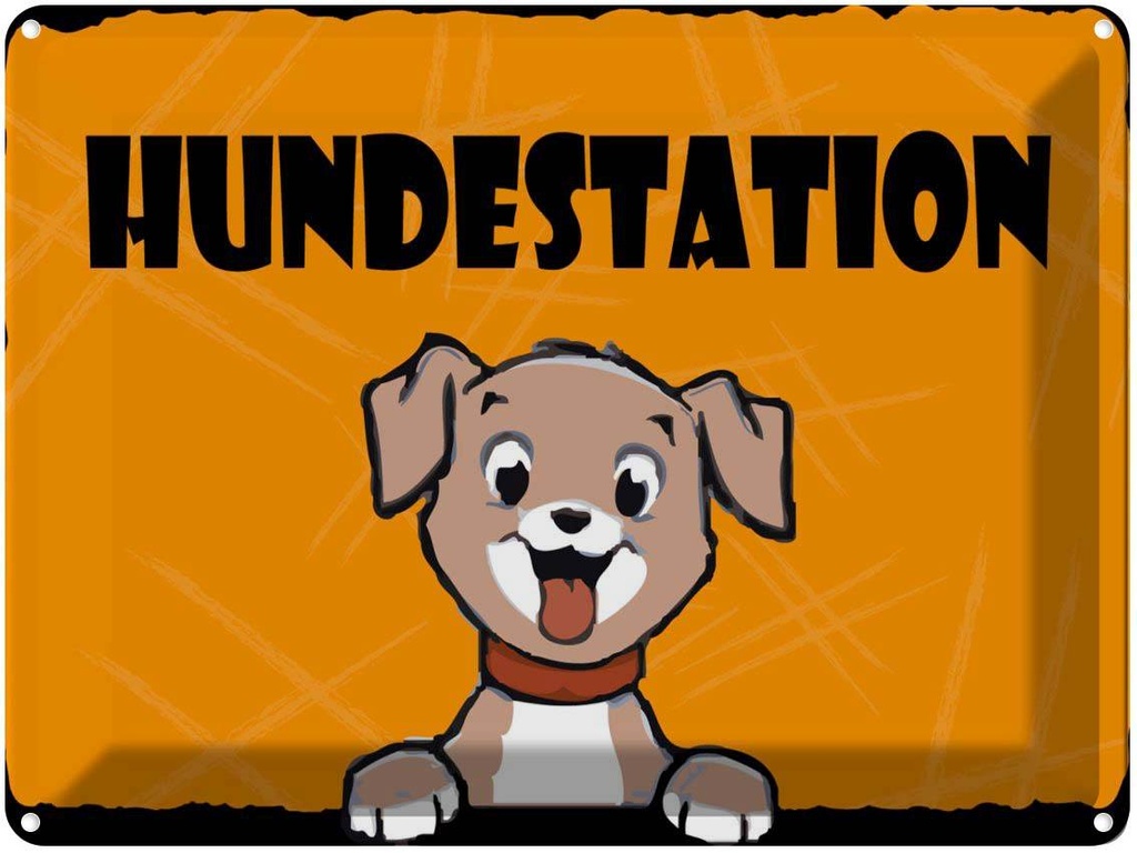 [LA-1789149] Blechschild 30x40 cm Hundestation (orange) Hund