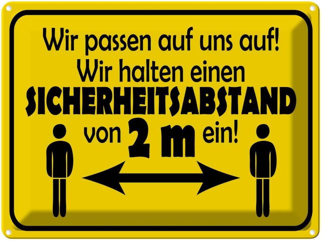 [LA-1789178] Blechschild 30x40 cm Sicherheitsabstand 2m Warnschild Hinweisschild Sicherheit Vorsicht