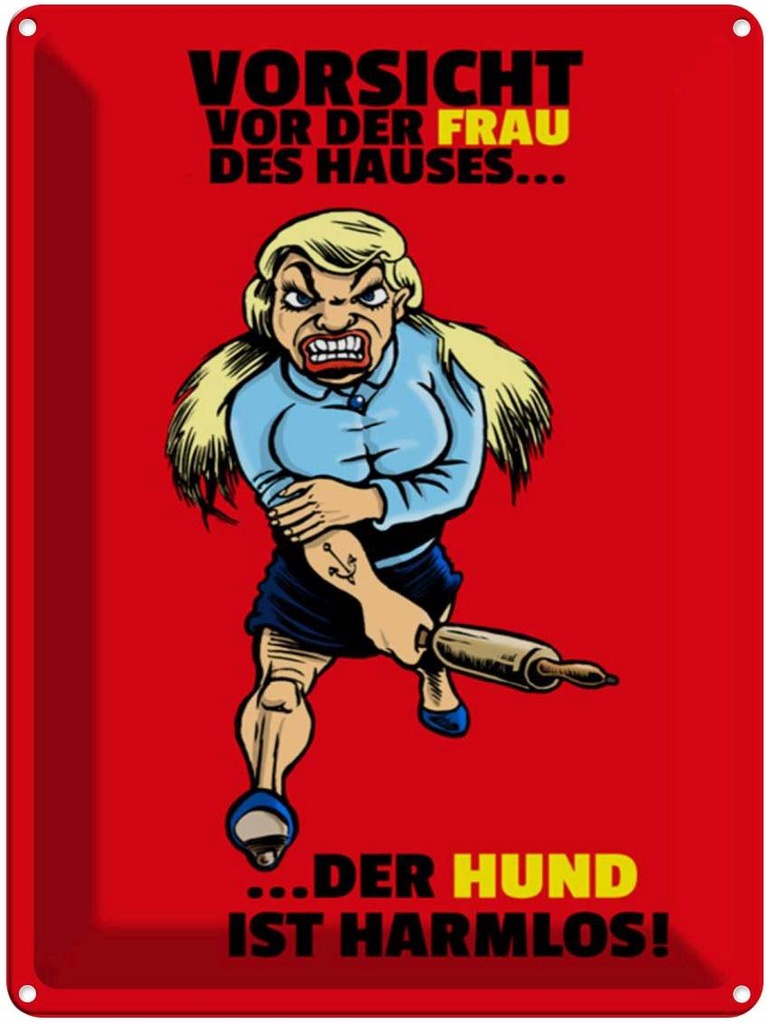 [LA-1789209] Blechschild 40x30 cm Vorsicht vor Frau Hund harmlos Spruch Zitat
