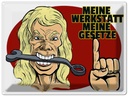 Blechschild 30x40 cm meine Werkstatt Gesetze Spruch Zitat