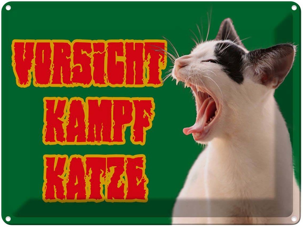 [LA-1789342] Blechschild 30x40 cm Vorsicht Kampfkatze grün Katze