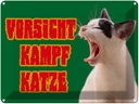 Blechschild 30x40 cm Vorsicht Kampfkatze grün Katze