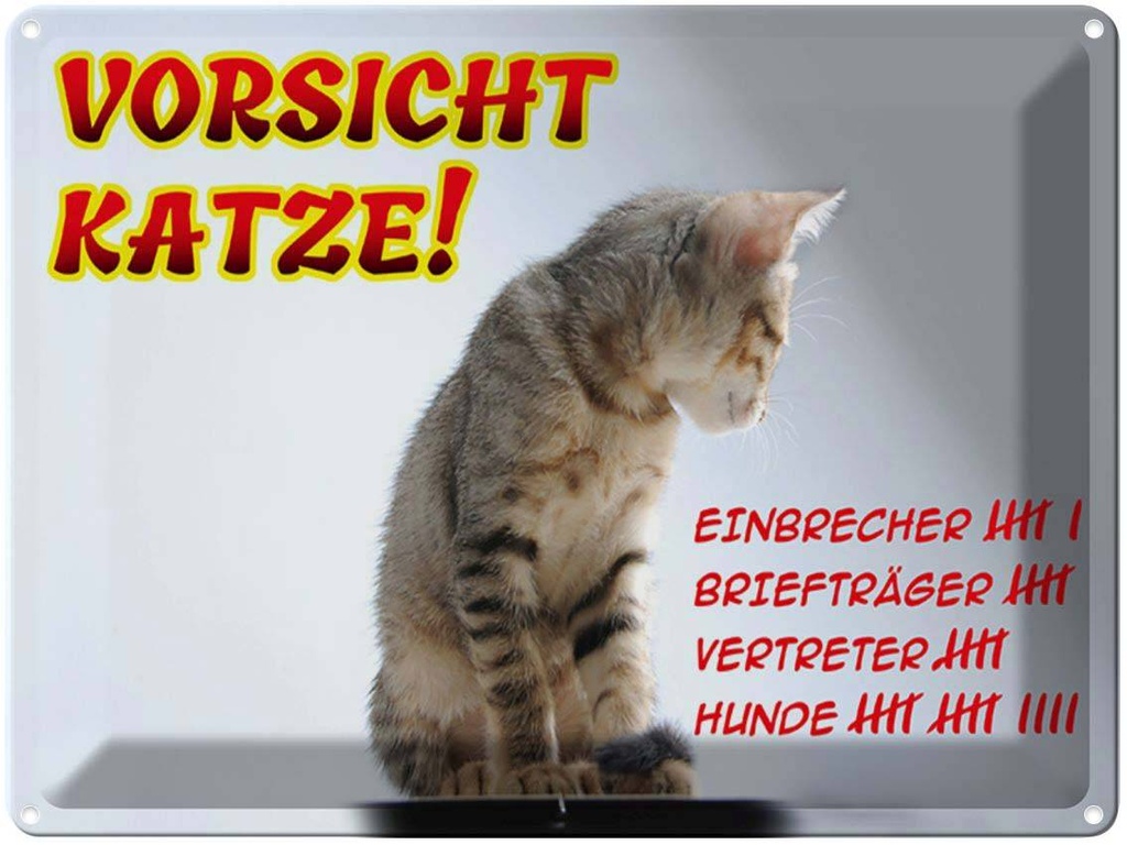 [LA-1789351] Blechschild 30x40 cm Vorsicht Katze Strichliste