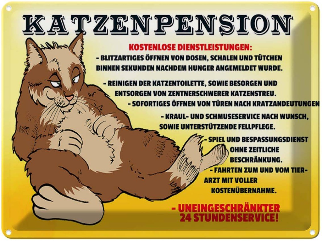 [LA-1789355] Blechschild 30x40 cm Katzenpension 24h Service Katze