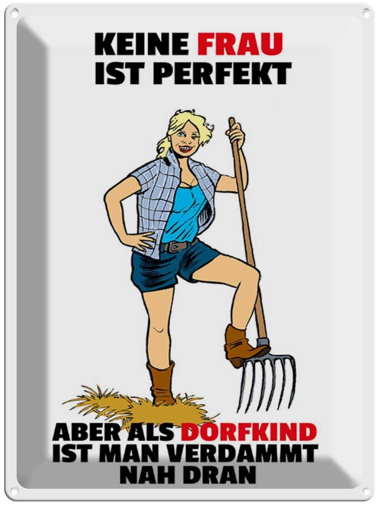[LA-1789362] Blechschild 40x30 cm Keine Frau perfekt aber als Dorfkind Spruch Zitat