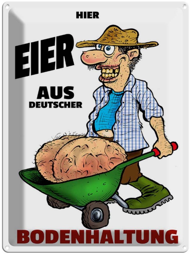 [LA-1789368] Blechschild 40x30 cm Hier Eier aus deuts. Bodenhaltung Spruch Zitat