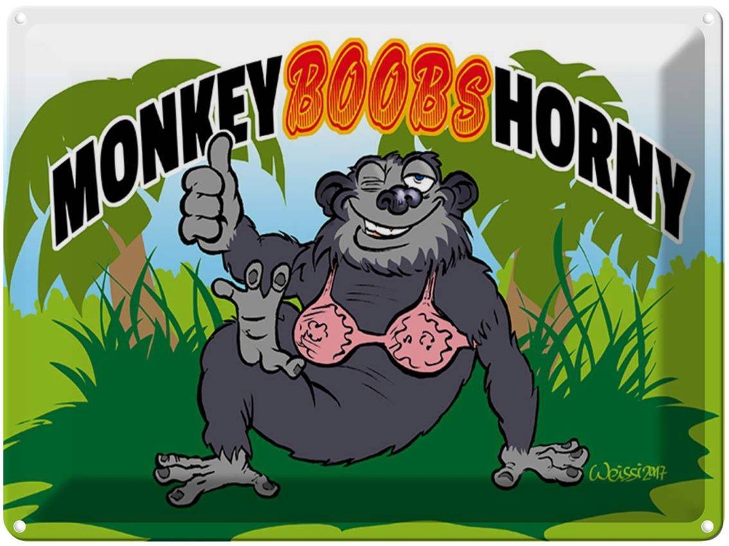 Blechschild 30x40 cm Monkey Boobs Horny Affe im BH