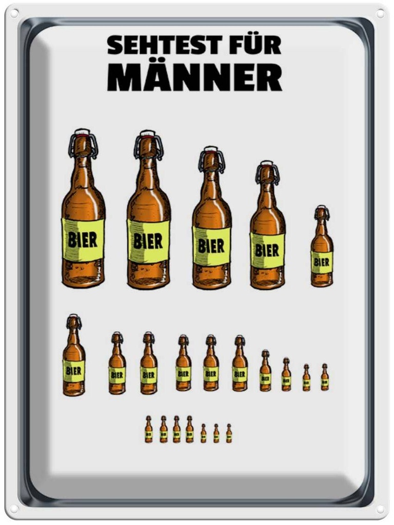 [LA-1789428] Blechschild 40x30 cm Alkohol Sehtest für Männer Bierflaschen Spruch Zitat