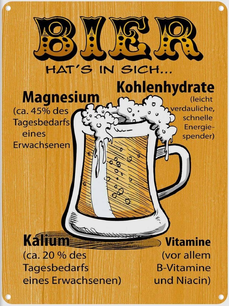[LA-1789446] Blechschild 40x30 cm Bier hat's in sich Vitamine Spruch Zitat
