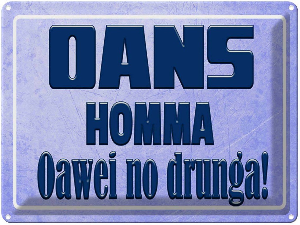 Blechschild 30x40 cm Oans homma oawei no drunga