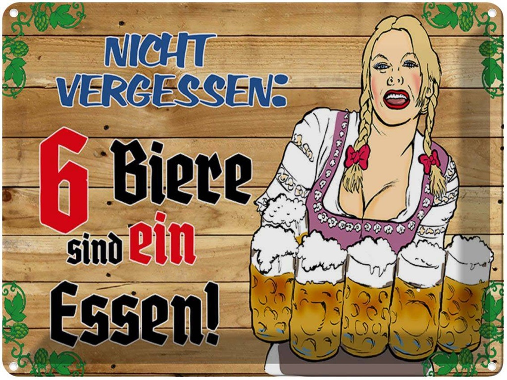 [LA-1789479] Blechschild 30x40 cm 6 Biere sind ein Essen Spruch Zitat