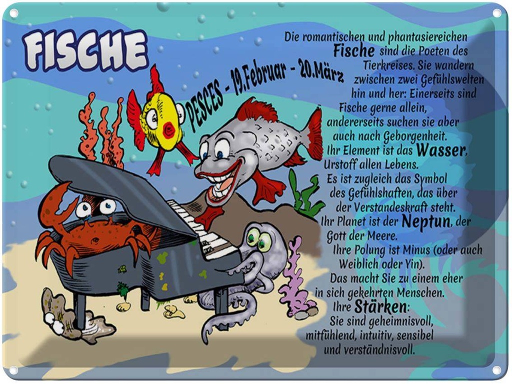 [LA-1789498] Blechschild 30x40 cm Sternzeichen Fische 19 Februar 20 März Astrologie