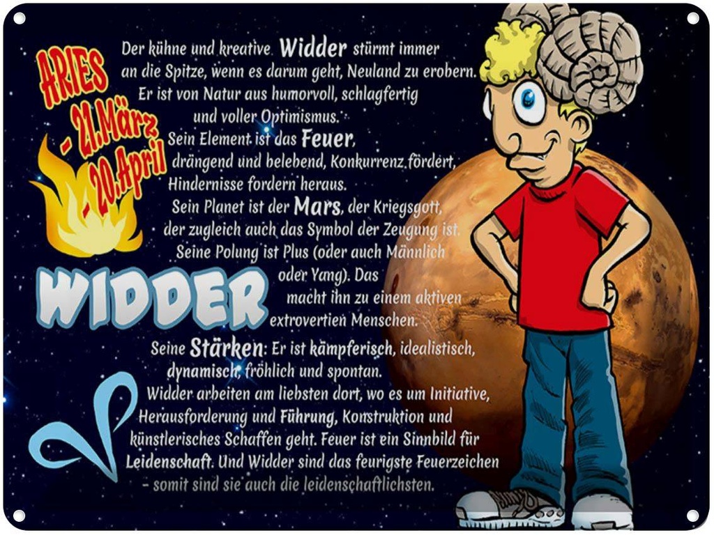 [LA-1789500] Blechschild 30x40 cm Sternzeichen Widder Planet Mars Astrologie