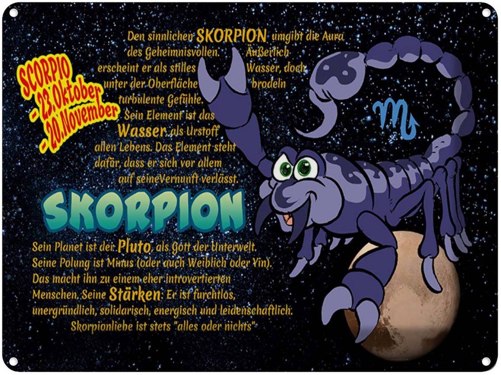 [LA-1789502] Blechschild 30x40 cm Sternzeichen Skorpion Planet Stärke Astrologie