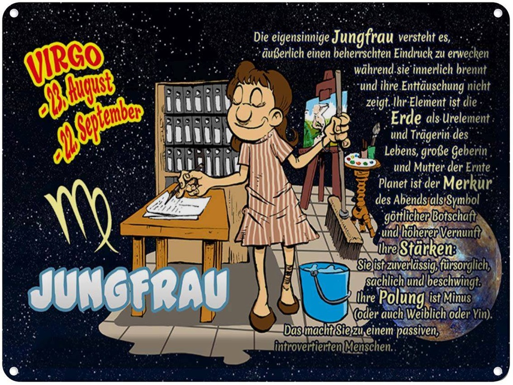 [LA-1789503] Blechschild 30x40 cm Sternzeichen Jungfrau Planet Merkur Astrologie