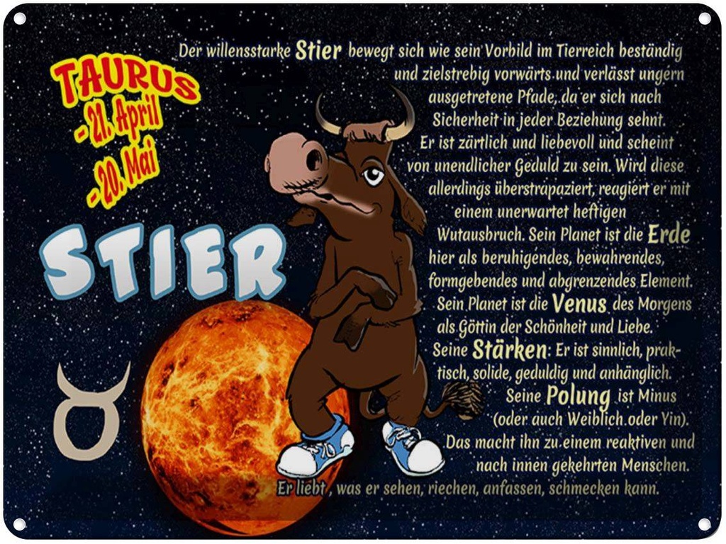 [LA-1789507] Blechschild 30x40 cm Sternzeichen Stier Planet Venus Astrologie