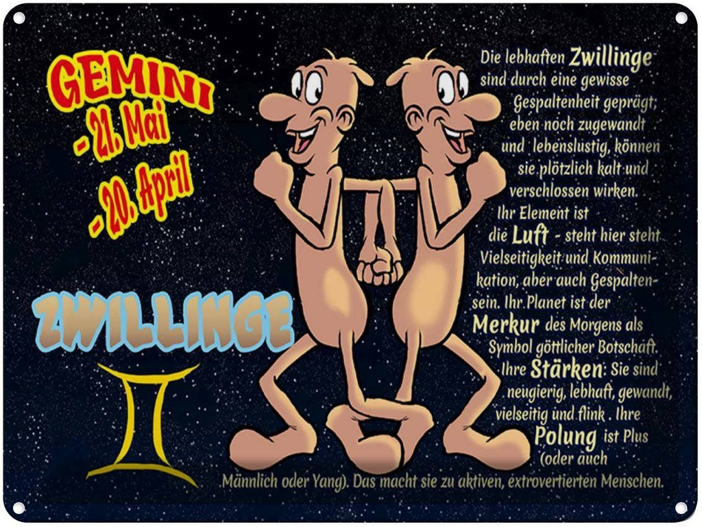 [LA-1789508] Blechschild 30x40 cm Sternzeichen Zwillinge Planet Merkur Astrologie