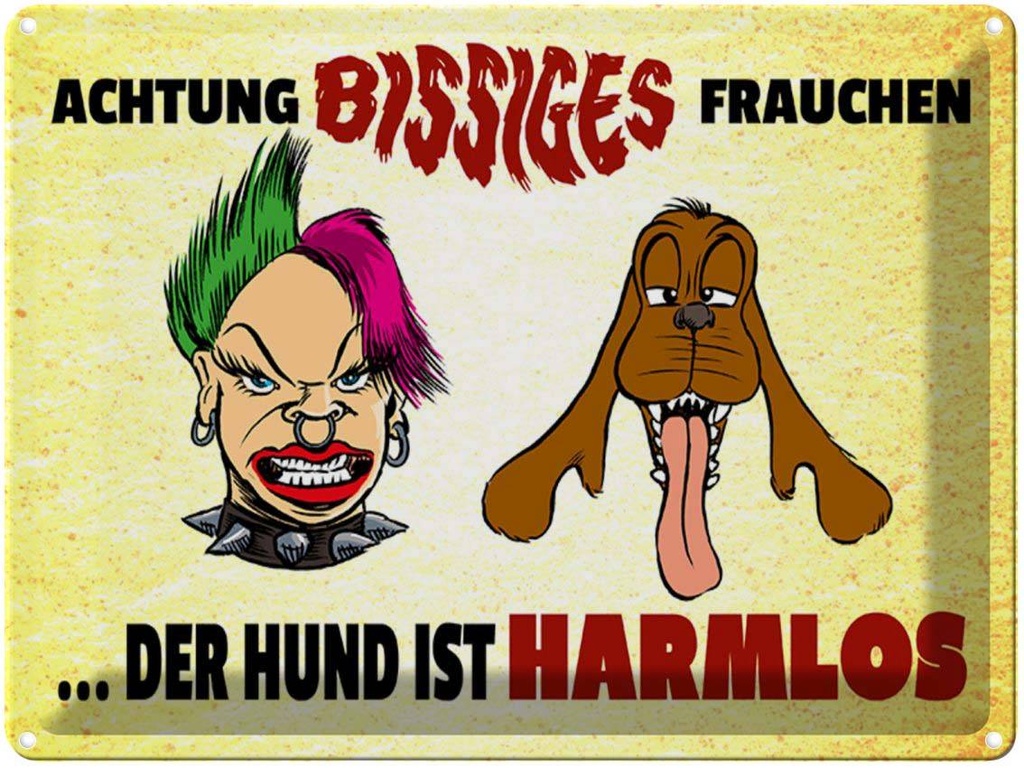 [LA-1789525] Blechschild 30x40 cm Achtung bissiges Frauchen Hund Witz Humor Lustig Spaß
