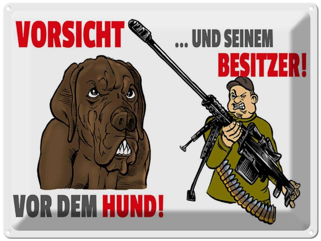 [LA-1789529] Blechschild 30x40 cm Vorsicht vor Hund und Besitzer Spruch Zitat