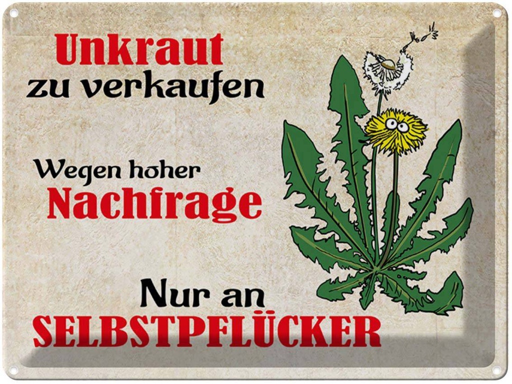 [LA-1789538] Blechschild 30x40 cm Unkraut nur an Selbstpflücker Spruch Zitat