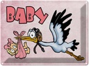 Blechschild 30x40 cm Baby Storch bringt Kind rosa