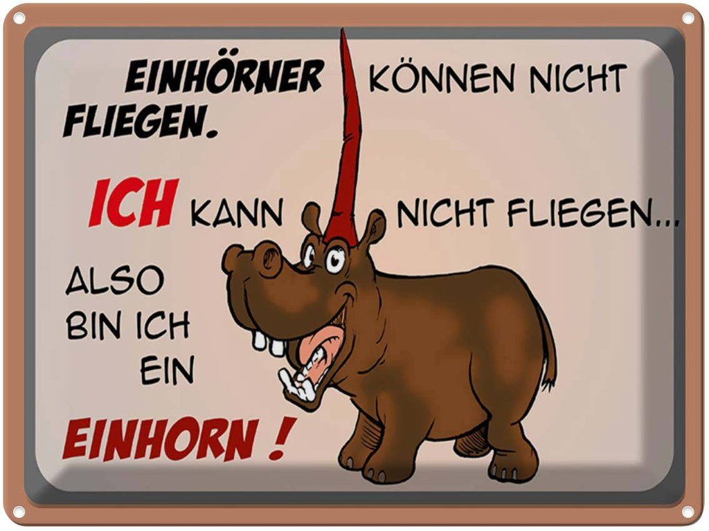 [LA-1789549] Blechschild 30x40 cm Tiere kann nicht fliegen bin Einhorn Tier Haustier