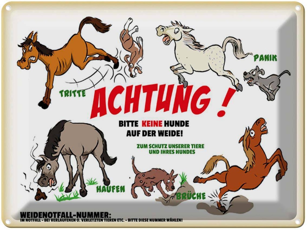 [LA-1789565] Blechschild 30x40 cm Achtung keine Hunde auf Weide Spruch Zitat