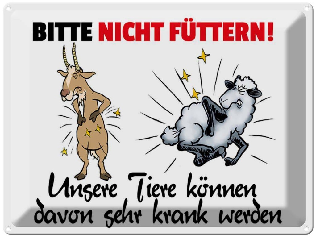 [LA-1789570] Blechschild 30x40 cm bitte nicht füttern Ziege Schaf Spruch Zitat