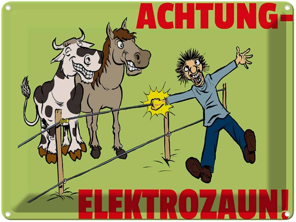 [LA-1789588] Blechschild 30x40 cm Tiere Achtung Elektrozaun Warnschild Hinweisschild Sicherheit Vorsicht