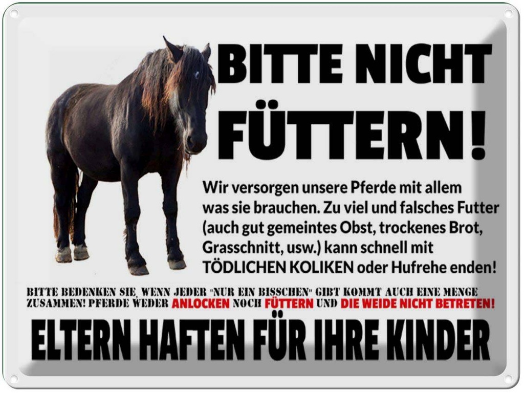 [LA-1789600] Blechschild 30x40 cm Pferd bitte nicht füttern Eltern haften Warnschild Hinweisschild Sicherheit Vorsicht