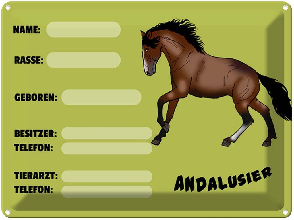[LA-1789605] Blechschild 30x40 cm Pferd Andalusier Name Besitzer Rasse