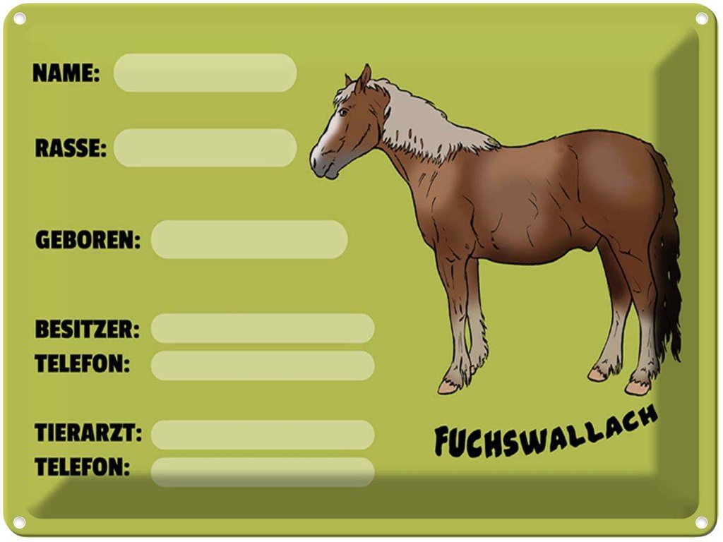 [LA-1789606] Blechschild 30x40 cm Pferd Fuchswallach Name Besitzer Rasse