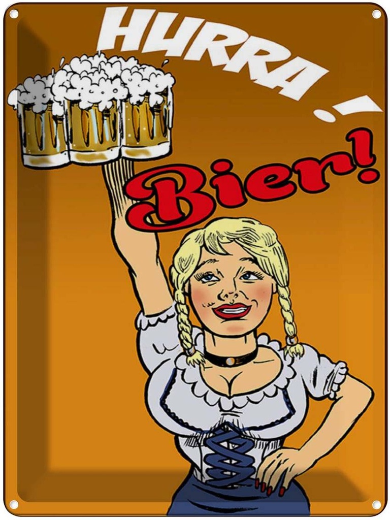 [LA-1789623] Blechschild 40x30 cm Pinup Hurra! Bier Spruch Zitat