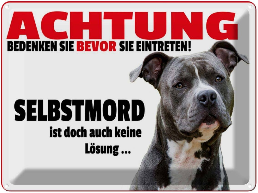 [LA-1789628] Blechschild 30x40 cm Achtung bedenken eintreten Hund Witz Humor Lustig Spaß