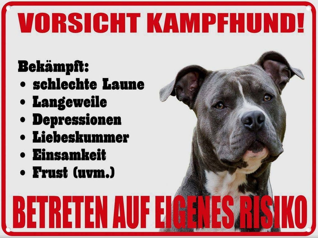 [LA-1789630] Blechschild 30x40 cm Hund Vorsicht Kampfhund Risiko