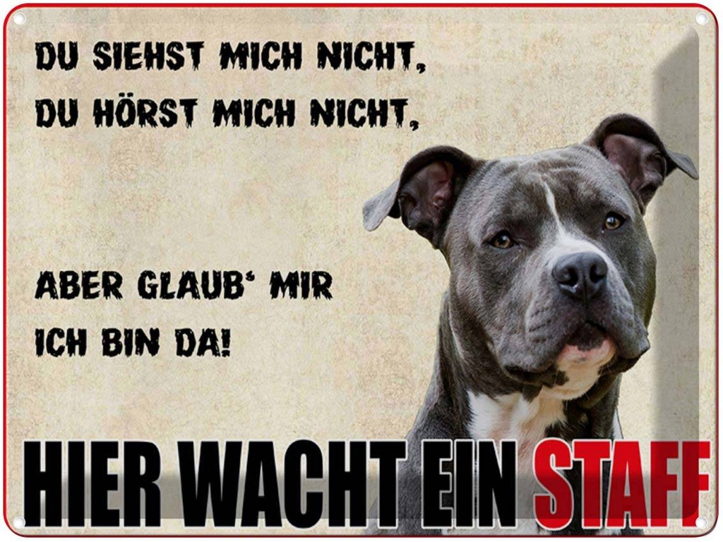 [LA-1789632] Blechschild 30x40 cm Hund Hier wacht ein Staff